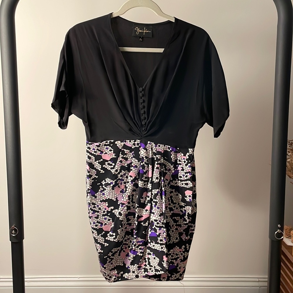 Yumi Kim Black/Purple/Pink/White Print Mini Silk Dress (Worn once)